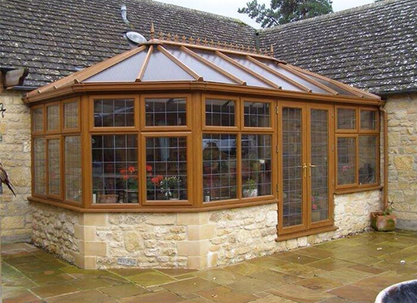 Golden Oak Double Hipped Victorian Conservatory
